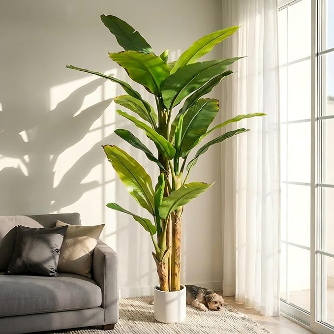 7ft Artificial Banana Tree Extra Tall Fake Plants Indoor for Living Room Large Faux Tree High End Realistic Floor Plant Big Silk Tree for Home Office Pet Friendly Large Indoor Plant Tropical Decor