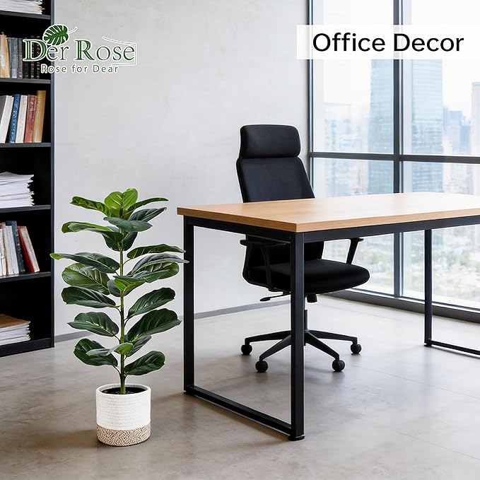 Der Rose 2 Pack 30" Artificial Fiddle Leaf Fig Tree with Warm LED Lights – Battery Powered, Mid-Size Fake Plants for Living Room, Bedroom, Entryway & Home Decor