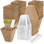 50 Sets 3 Inch Peat Pots, Biodegradable Plant Nursery Pots with Humidity Dome, Seed Starter Pots Kits with 50 Plant Labels for Flower, Vegetable, Herb Seed Germination