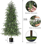 5FT Real Touch Cedar Topiary Trees for Front Porch Decor, Artificial Shrubs Faux Plants Potted UV Resistant Fake Greenery for Outdoor Indoor Door Garden Farmhouse Home Decoration (Set of 2)
