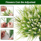 20 Bundles Artificial Plants Outdoor, UV Resistant Fake Flowers， Realistic Faux Lavender Shrubs for Porch Garden Window Box Home Decoration (White)