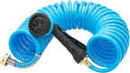 AUTOMAN EVA Recoil Garden Hose 25ft - Includes 7 Pattern Spray Nozzle,Curly Water Hose 25 Foot,Watering Hose Coil,Retractable,Corrosion Resistant Garden Coil Hose.Blue