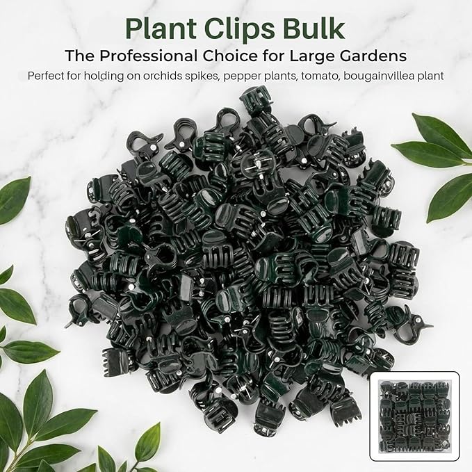 RAINFLOW 200 PCS Plant Clips Orchid Clips - Plant Support Clips for Indoor Plants, Small Plastic Garden Trellis Clips for Plant Stakes, Climbing Vine Stem Support, Orchid Plant Training Upright Growth
