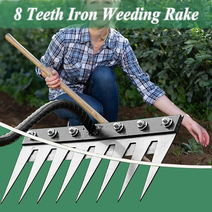 Weed Puller Tool - Upgrade Iron Weeding Rake, 2026 New Iron Rake for Gardening and Weeding, 8 Teeth Manual Weeder Remover Too, Detachable Garden Weeder Tool for Dethatching Lawn Loosening