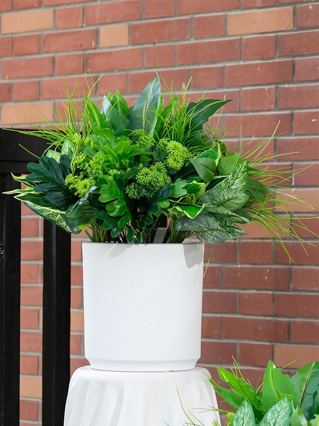 Green Moon 18 Bundles Artificial Plants Outdoor, Faux Bushes Plastic Fake Greenery Stems Shrubs UV Resistant for Indoor Outside Hanging Plants Front Porch Home Garden Window Box Spring Summer Decor