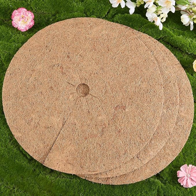 CREATCABIN 3Pcs Plant Pot Soil Cover Coco Coir Mulch Mats 35cm Tree Mulch Ring Natural Coconut Fiber Plant Cover Ring Plant Protector Mulch Mat for Sapling Root Weed Barrier Water-Proof