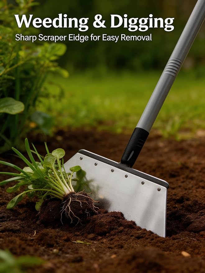 RISETEX Multifunctional Garden Flat Shovel，57" Heavy Duty Stainless Steel Cleaning Tool with Adjustable Handle for Weeding, Lawn Edging, Snow/Ice Removal & Digging, Durable Outdoor Spade & Scraper