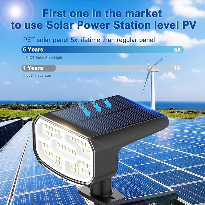 Solar Lights Outdoor Waterproof IP65, Super Bright LED, 6500K 2 Lighting Modes, Solar Powered Yard Garden Solar Spot Lights for Outside Landscape Auto On/Off -2 Pack
