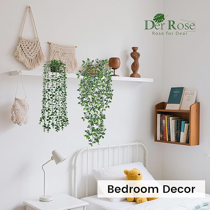 Der Rose 2 Pack Fake Hanging Plants Artificial Potted Plants Indoor and Outdoor for Office Living Room Bathroom Wall Shelf Decor