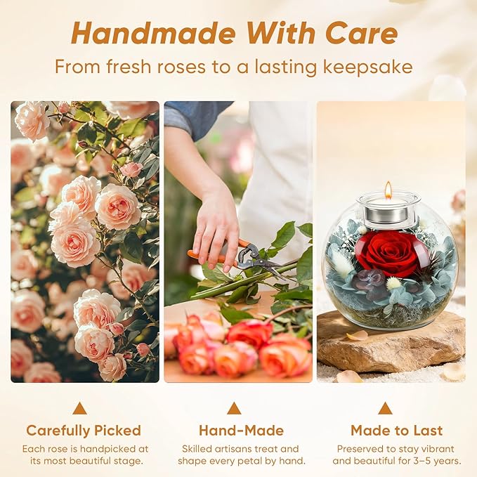 Preserved Real Rose in Glass with Scented Candles for Mom Her Wife Girlfriend Grandma Birthday Anniversary Romantic