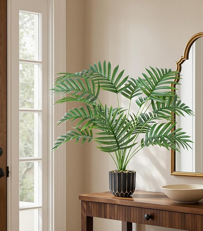 28" Artificial Areca Palm Plant Tall Fake Faux Plants Indoor Outdoor Tree for Living Room Home House Decoration
