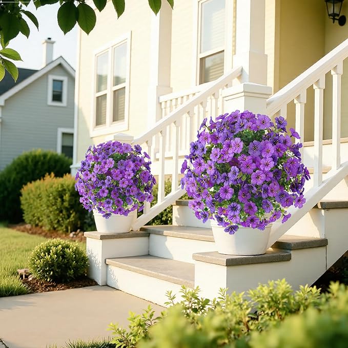 Alupssuc 2Pcs 20" Artificial Topiary Ball Flowers for Outdoors, Spring Decoration with Spike, UV Resistant Faux Summer Plants, Fake Bushes Indoor Decor, Purple Deep Purple for Garden, Porch & Patio