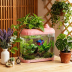 Geelin Pink 2 Gallon Plastic Aquaponic Betta Fish Tank Large Bowl Shatterproof Small Ecosystem Aquarium with Secure Buckle Lid, Clear Clarity for Terrarium, Flower Vase Betta Fish Tabletop Gifts