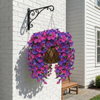 Artificial Flowers for Outdoors Fake Fuchsia Purple Morning Glory Hanging Flower Decoration, 2Pcs Realistic Faux Plants Petunias Long Trailing Vines,Spring Decor for Porch Patio Balcony Planter Yard