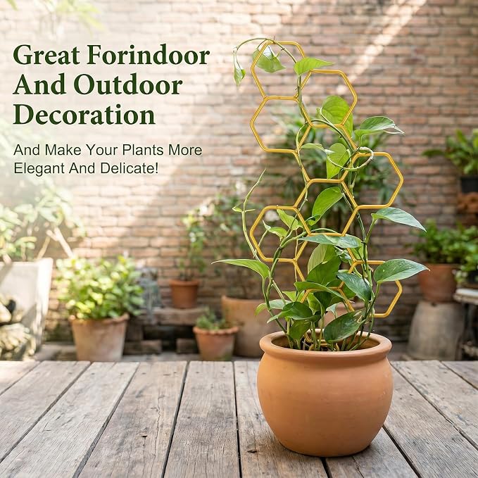 1PCS 13.78 Inch Small Indoor Plant Trellis for Pots, Honeycomb Trellis,Gold Metal Plant Climbing Support Stake for Pothos, Vines, Climbing Houseplants