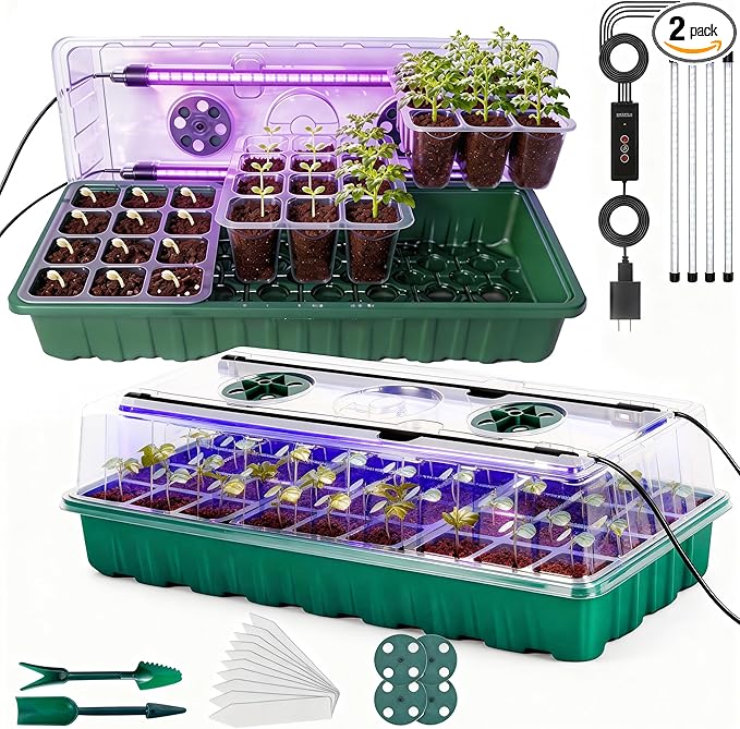 Beginner-Friendly Seed Starter Kit with Grow Light, Indoor Germination System for Faster Sprouting & Healthy Seedlings, Adjustable Humidity Dome for Herbs, Vegetables & Flowers, 72 Cells
