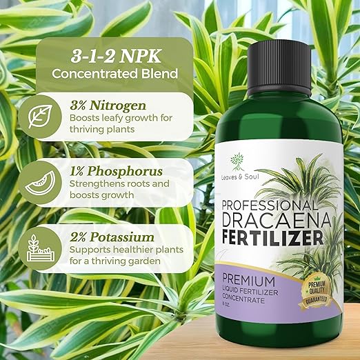 Professional Dracaena Plant Fertilizer Liquid 3-1-2 Concentrate 8 oz, Premium Dracena Liquid Plant Food for Indoor Plants, Liquid Dracaena Plant Fertilizer Made in USA