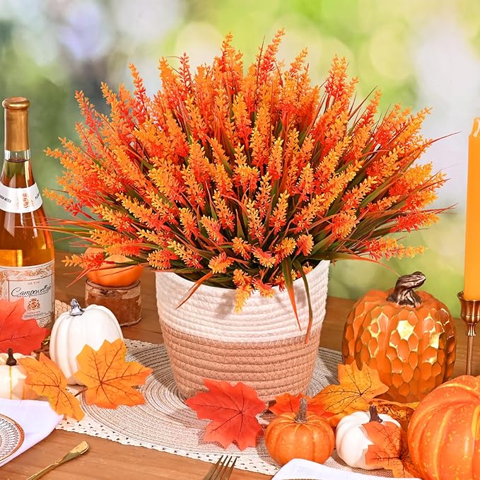 Waipfaru Fake Mums Fall Decor, 20 Bundles UV Resistant Faux Mums for Outdoor Planters, Fall Flowers Artificial for Decoration, Faux Plants for Home Porch Thanksgiving Decoration(Orange)