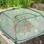 2 Pcs Pop Up Mesh Plant Cover, 35" x 35" x 27.5" Foldable Plant Protector Mesh Plant Enclosure, Garden Net Cage Guard Cover with 8 Ground Stakes for Protecting Plant Vegetable Fruit from Birds Insects