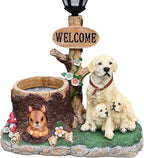 Animal Outdoor Statue Planter Solar Light Welcome Garden Sculpture Resin Flower Pot Decorative Porch Patio Yard Lawn Entryway Figurine with LED Lamp Rustic Plant Holder Ornament Courtyard (M)