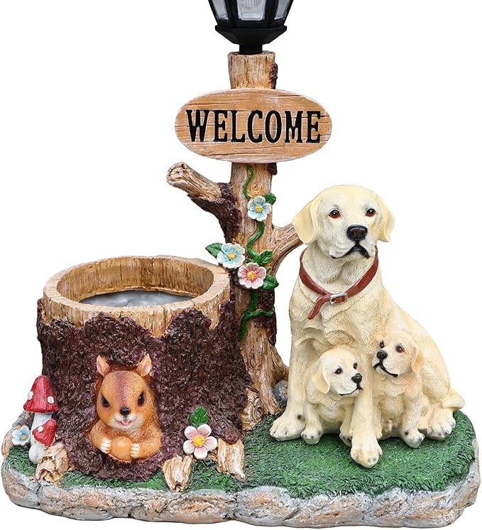 Animal Outdoor Statue Planter Solar Light Welcome Garden Sculpture Resin Flower Pot Decorative Porch Patio Yard Lawn Entryway Figurine with LED Lamp Rustic Plant Holder Ornament Courtyard (M)
