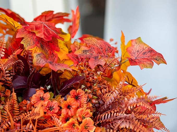 24 Bundles Fall Flowers Artificial for Decoration, Artificial Mums for Outdoor Maples Flowers for Outside Garden Yard Window Fall Decorations for Home Thanksgiving Autumn Fall Decor