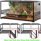 REPTIZOO Large Reptile Terrarium, Tall & 48 INCH Wide Reptile Tank with Sliding Door Top Screen Ventilation & Anti Escape Lid (48" W X 24" D X 24" H (Full Glass & Side Mesh Panel Switchable))