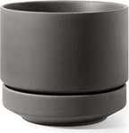 LE TAUCI 12 Inch Pot for Plants with Saucer, Ceramic Indoor Planter Pot with Drainage Hole, Mesh Pad & Plug Included, Unglazed Porous Ceramic, Modern for Home and Office, Charcoal Gray
