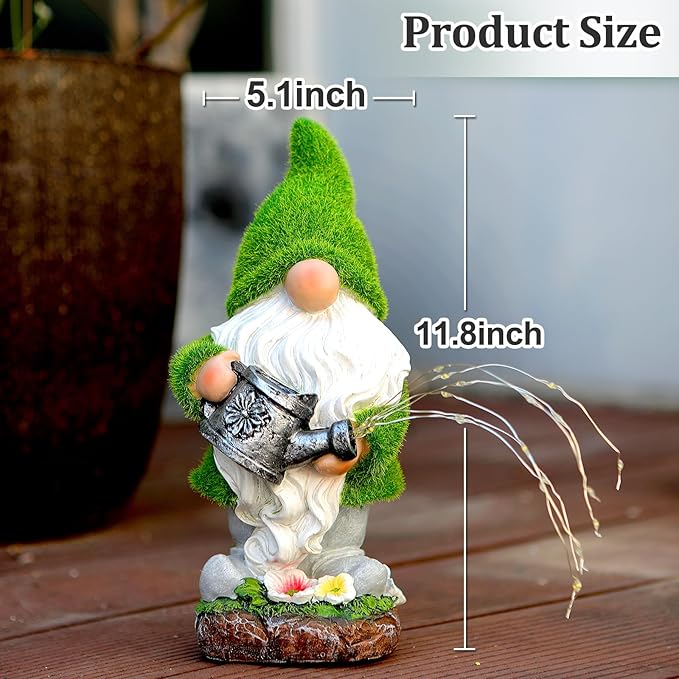 VChymm Flocked Solar Garden Gnomes Outdoor Statues-11.8‘’Outdoor Garden Decor-LED Outdoor Decor Light-Unique Housewarming Gifts Yard Art Sculptures for Patio Lawn Ornaments