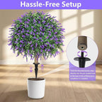 HyeFlora 2 Pack Artificial Topiary Boxwood Ball Trees with Lavender Fake Plants for Outdoor Indoor Artificial Shrubs with Ground Spike UV Resistant Fake Bushes for Front Porch Garden (Purple Lavender)