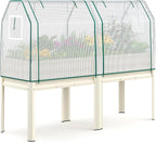 KING BIRD Large Raised Garden Bed with Cover Galvanized Elevated Planter Box with Legs 72×23×55 in for Backyard, Patio, Balcony, 700lb Capacity, Beige