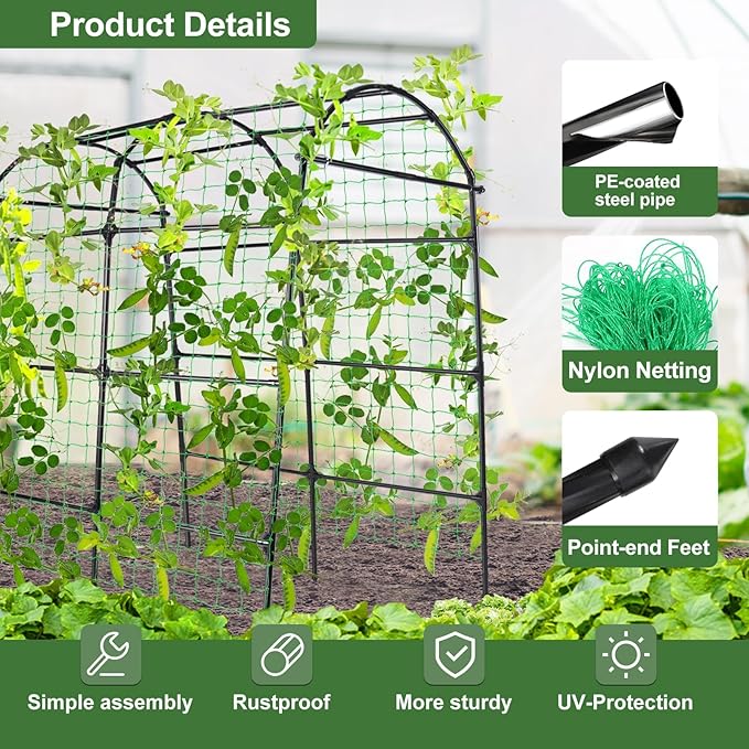 OTOSUNNY Garden Arch Tunnel Trellis for Climbing Plants Outdoor, 7 ft Tall Metal Walkway, Arbor Archway for Climbing Vines Vegetables Yard Lawn, Cucumber Trellis for Garden Raise Bed, Black