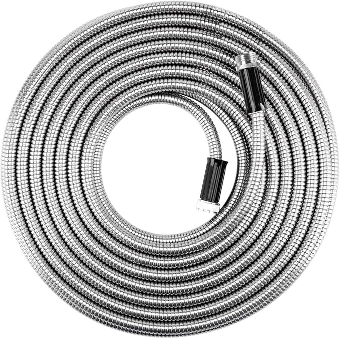 Beaulife Metal Garden Hose 100 ft Flexible No Kink Lightweight RV Drinking Water Hose Extension Leader Hose Heavy Duty Outdoor