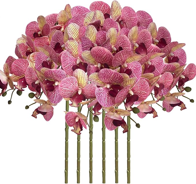 FagusHome 32 Inch Artificial Phalaenopsis Flowers 6 Pcs Artificial Orchid Flowers Stem Plants for Home Décor (Purple Dapple)