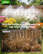 240FT Drip Irrigation System for Garden with 36 Nozzles –360° Adjustable Misting Nozzles, Quick-Connect Design, Ideal for Raised Beds, Lawns, Greenhouses & Outdoor Cooling