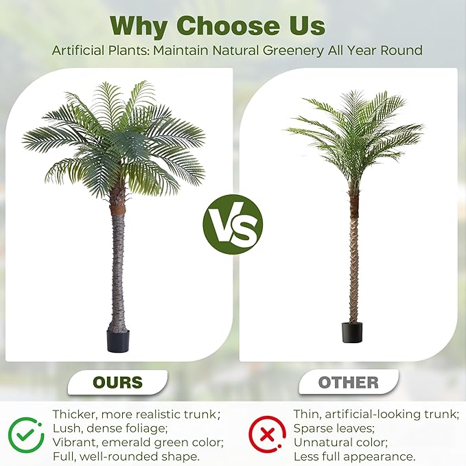 6FT Artificial Coconut Palm, Faux Coconut Silk Palm Tree, Tropical Fake Trees for Indoor Outdoor, Large Sago Palm Plant for Home Office Garden Patio Poolside, 1 Pack