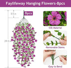 Artificial Hanging Flowers for Outdoors Spring Summer Decoration, 8PCS UV Resistant Silk Fake Hanging Plants for Patio Porch Front Yard Window Garden Indoor Decor(Purple,8PCS)