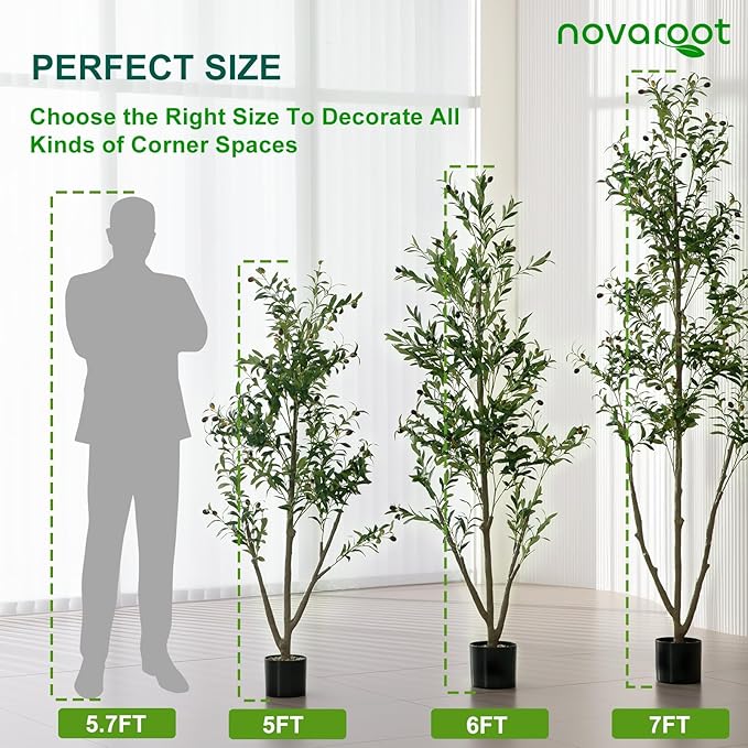 Olive Trees Artificial Indoor, 6FT Tall Faux Olive Tree with Light Kit Moss and Planter, Faux Plants Indoor with Natural Wood Trunk and Lifelike Fruits, Fake Tree for Home Office Living Room Decor
