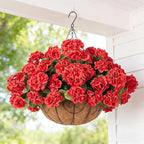 INSPRING Geraniums Artificial Flowers Hanging Basket for Outdoors Outside Spring Decoration, 8 Bundles Silk Flowers Fake Plants Look Real UV Resistant for Porch Home Patio Balcony Yard, Red