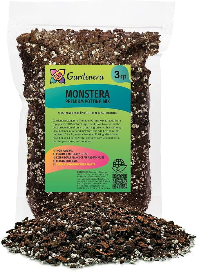 Premium Monstera Soil Mix by Gardenera - Perfect Drainage and Moisture Retention for Swiss Cheese Plant (3 Quart)