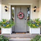 Alupssuc 24Pcs Artificial Flowers and Plants,UV Resistant & No Fade Fake Plastic Greenery Shrubs for Home Garden, Pathway, Front Porch-Spring Summer Decor, Indoor/Outdoor Use,Pink Purple Yellow Blue
