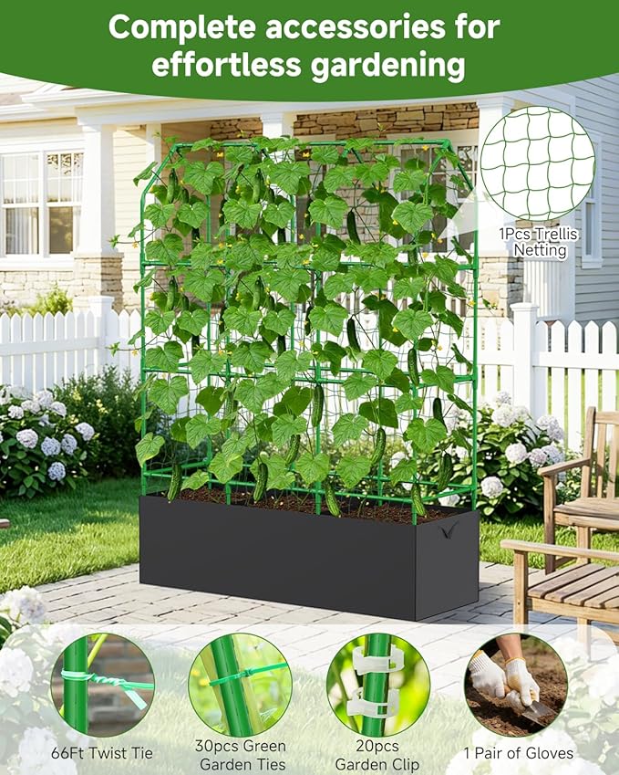 Cucumber Trellis for Climbing Plants Outdoor, A-Shape Garden Trellis for Raised Bed, Metal Plant Trellis with Garden Netting for Flower Vegetables, Pea, Grape (50 * 17 * 65inch(L*W*H)