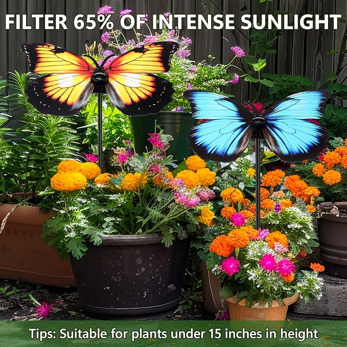 Hsei 2 Pcs Small Metal Plant Umbrella for Outdoor Butterfly Plants Shade Cover 12 Inch Garden Sunshade Disk for Potted Live Decor Provide Shelter from Blazing Sun