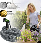 Coil Hose 75FT EVA Coil Garden Hose With 3/4'' Brass Connector Coiled Water Hose Lightweight And No Kink Includes 7 Patterns Spray Nozzle For Outdoors Lawn Watering Car Washing