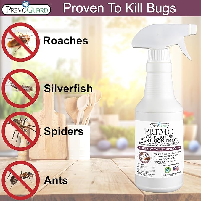 Pest Control by Premo Guard – 32 oz– Insect & Pest Spray – Bug, Roach, Fleas, Fruit Fly, Ant, Spider Killer – Effective Plant Based Formula – Child and Pet Safe – Best Natural Protection
