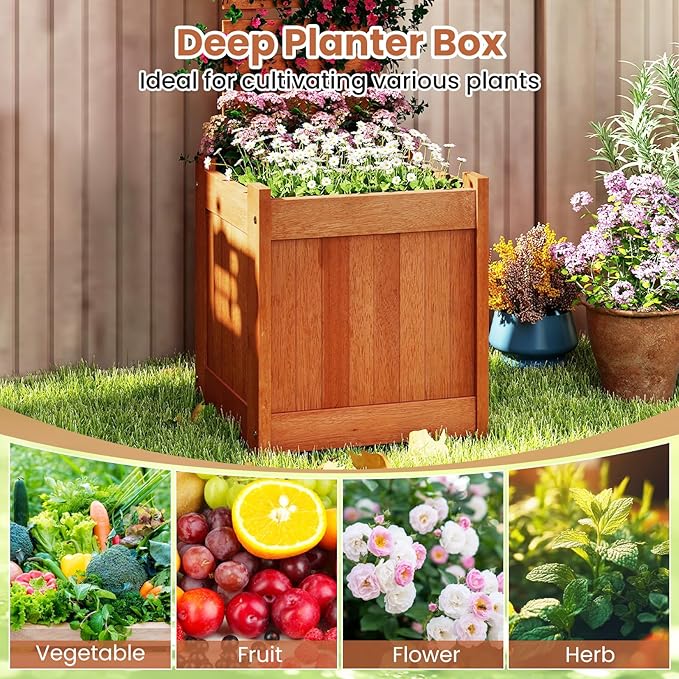 HAPPYGRILL Raised Garden Bed with Trellis, Outdoor Elevated Planter Box w/Trellis, Open-Ended, for Climbing Plant Vine Flower Vegetable, Freestanding Privacy Planters for Patio Yard, 16"x16"x48" (1)