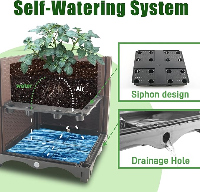 Quibbay Raised Garden Bed with Tomato Planter Cage,50.4" Self Watering Tomato Planter with Plastic Coating Steel Pipe for Climbing Vine Flowers Outdoor, Tomatoes Cage with Trellis Wheels, 1Pack