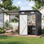 Aoxun 5x3FT Outdoor Storage Shed & Hardtop Canopy Gazebo Combo | 10x3FT Metal Lean to Shed, 2-in-1 Garden Bike Shed for Patio, Backyard, Deck, Black