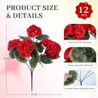 Der Rose 12 Pack Red Artificial Geraniums Flowers for Outdoors UV Resistant Faux Flowers for Outdoor Planters Window Boxes Patio Cemetery Porch Decor