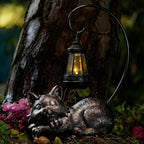 WSgift Outdoor Cat Figurine Garden Statue with Solar-Powered LED Light 13.77 Inches Tall, Gift Garden Statue Decor for Cat Lovers